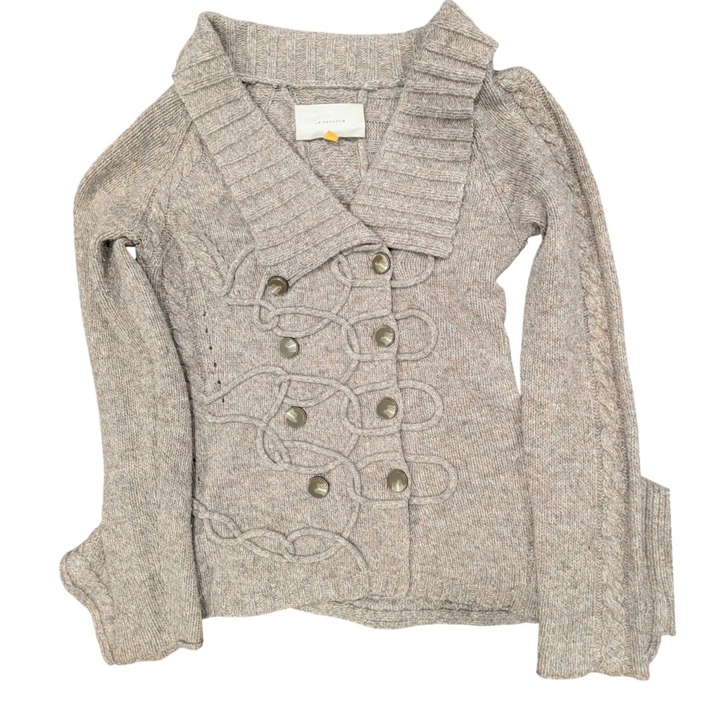 Vtg‎ Anthropologie LEIFSDOTTIR Cable Knit Cardigan Military Fisherman Sweater S